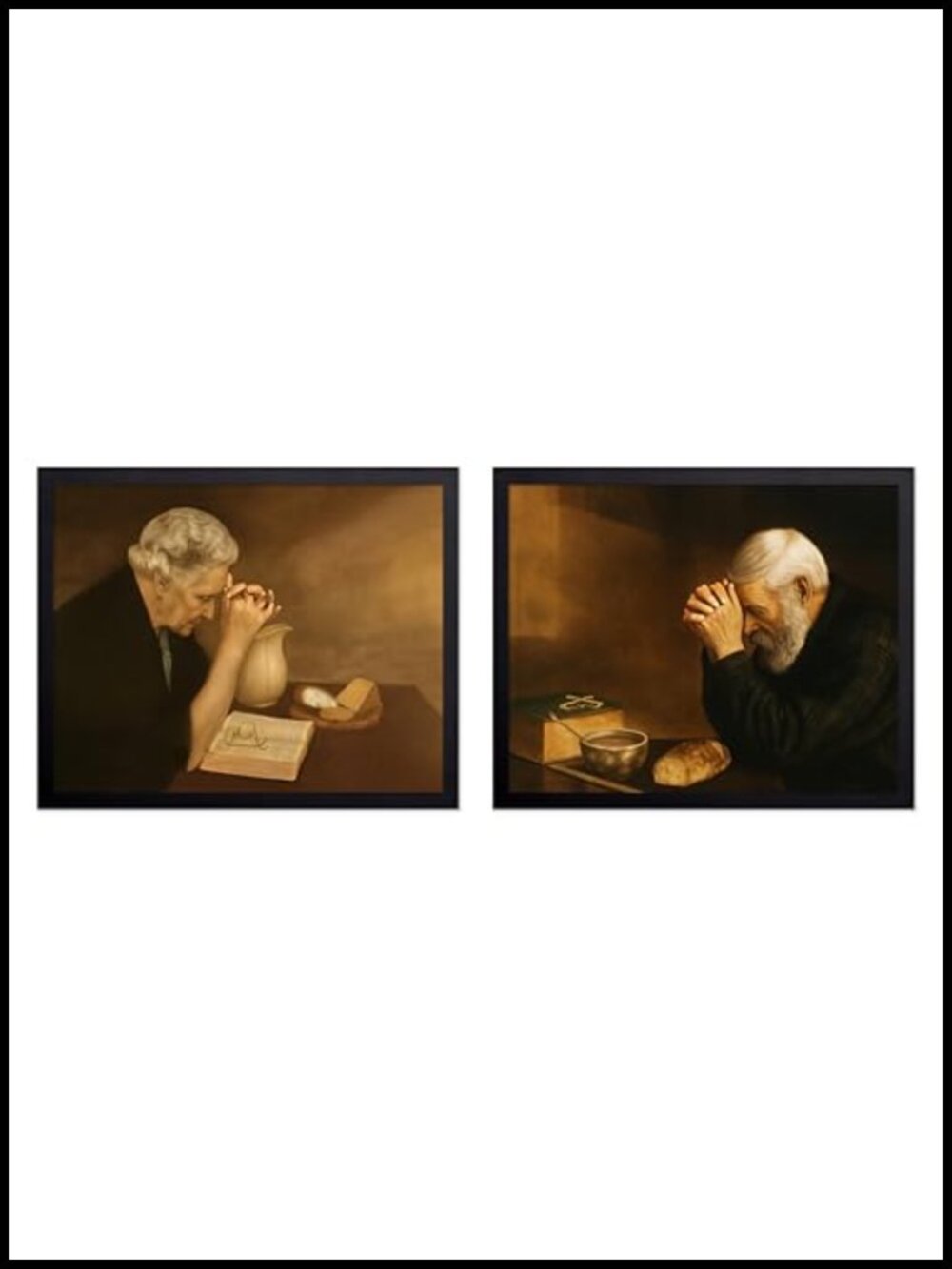 2-Piece Vintage Gratitude Poster Set Praying Woman Over Bible 11x14